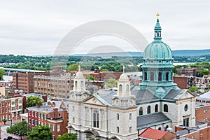 Aerial of Historic downtown Harrisburg, Pennsylvania next to the photo