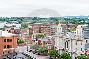 Aerial of Historic downtown Harrisburg, Pennsylvania next to the