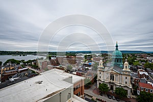 Aerial of Historic downtown Harrisburg, Pennsylvania next to the