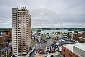 Aerial of Historic downtown Harrisburg, Pennsylvania next to the