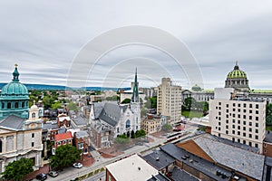 Aerial of Historic downtown Harrisburg, Pennsylvania next to the