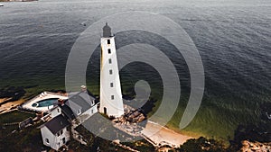 Aerial of Historic Judith Point Lighthouse - New London, Connecticut