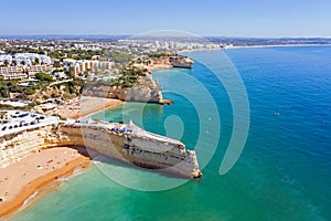 Aerial from the historical church `Senora de Nossa` at Armacao de Pera in Portugal