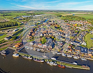 Aerial from the historical town Zoutkamp in Friesland the Netherlands