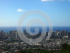 Aerial of Honolulu, Makiki, Waikiki, Buildings, parks, hotels and Condos