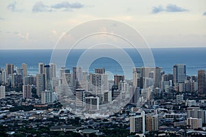 Aerial of Honolulu, Waikiki, Buildings, parks, hotels and Condos