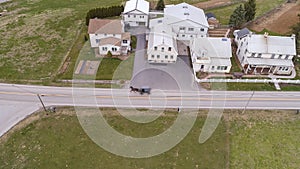 Aerial of horse and buggy on road