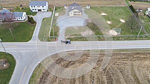 Aerial of horse and buggy on road