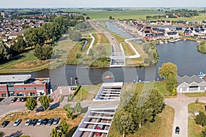 Aerial from Houkesloot aquaduct near Sneek in Friesland the Netherlands