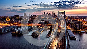 Aerial hyperlapse with Ben Franklin Bridge and Philadelphia skyline