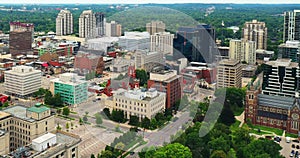 Aerial hyperlapse of London, Ontario, Canada in late spring 4K