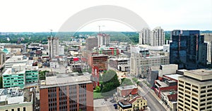 Aerial hyperlapse view of London, Ontario, Canada in late spring 4K