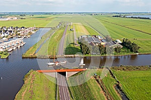 Aerial from Ie Aquaduct near Woudsend in Friesland the Netherlands
