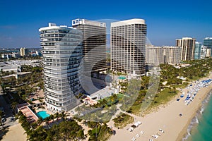 Aerial image of beachfront condominiums in Bal Harbour Florida photo