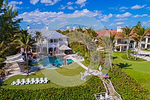 Aerial mansion built on the beach photo