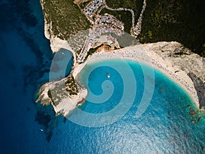 Birds eye view about Lefkada, famous Porto Katsiki beach and blue sea photo