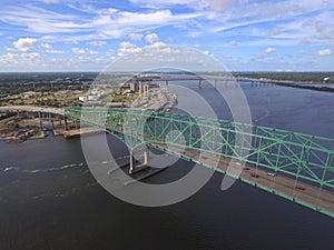 Aerial image of a bridge over a river