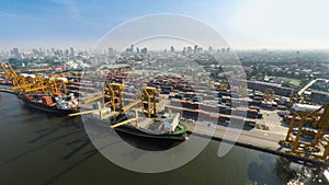 Aerial image of cargo ships at seaport