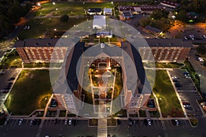 Aerial image college dorm at night