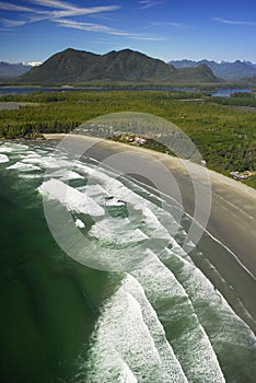 Aerial image of Cox Bay, Vancouver Island, BC, Canada