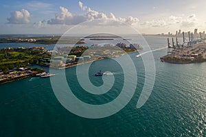 Aerial image Fisher Island port miami downtown virginia key