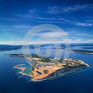 Aerial image of James Island, Gulf Islands, BC, Canada