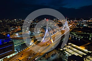 Aerial image Leonard P Zakim Bunker Hill Bridge at night