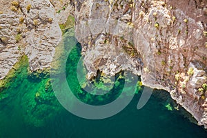 Aerial image looking down on the clear green waters of Lake Meade photo