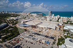 Aerial image of the Miami Beach Convention Center under construction