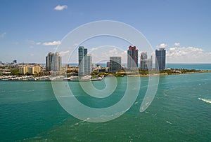 Aerial image of Miami Beach Inlet and highrise condominiums