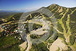 Aerial image of Mt. Washington alpine ski resort, BC, Canada