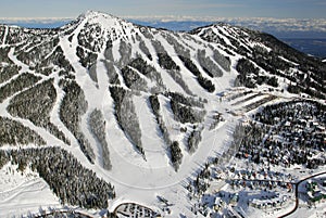 Aerial image of Mt. Washington alpine ski resort, Vancouver Island, BC, Canada