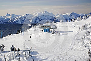 Aerial image of Mt. Washington alpine ski resort, Vancouver Island, BC, Canada