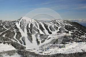 Aerial image of Mt. Washington alpine ski resort, Vancouver Island, BC, Canada