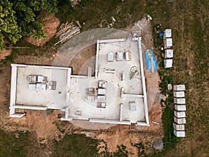 Aerial image of a new family house being built.