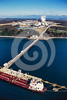 Aerial image of an oil refinery, Cherry Point, Bellingham, Washington, USA