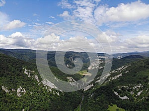 Aerial image of the river nera keys,banat-romania