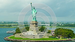 Aerial drone photo of the Statue of Liberty