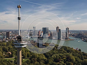 Aerial image summarizing Rotterdam with the most famous landmarks in the city photo