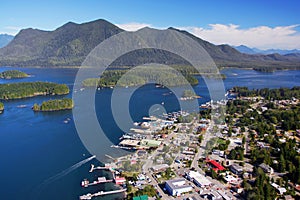 Aerial image of Tofino, BC, Canada