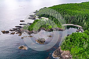 Aerial image of Tofino coastline, British Columbia, Canada