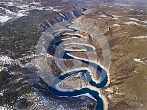 Aerial image of Uvac canyon in Serbia