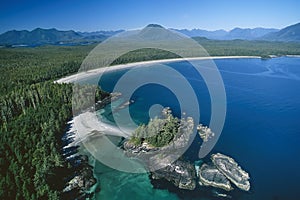Aerial image of Vargas Island, Tofino, BC, Canada