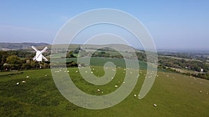 Aerial image of windmill on the Sussex Southdowns in England.