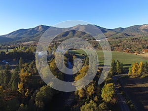 Aerial Images of  Pacific Northwest Rural Farms, Rivers and endless Forrests.  OREGON