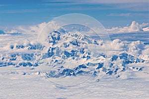 Aerial imagine of the nearly 6200 meters high Mount Denali in Alaska