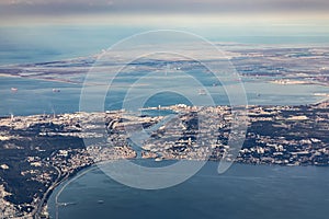 Aerial of industrial area of Martigues near Marseilles