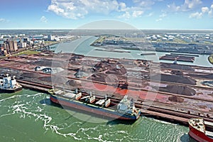 Aerial from industry in Rotterdam harbor in the Netherlands