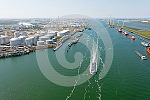 Aerial from industry in Rotterdam harbor in the Netherlands