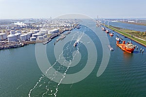 Aerial from industry in Rotterdam harbor in the Netherlands